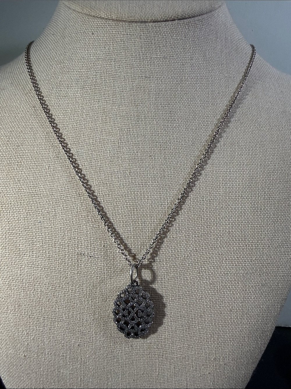 Pandora 925, Silver Pavé Oval Lattice Pendant Necklace 26”-36”
